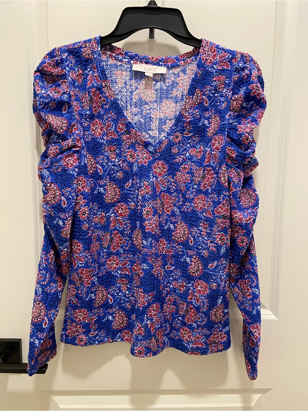 LOFT Royal Blue Floral V-Neck Long Sleeve Top